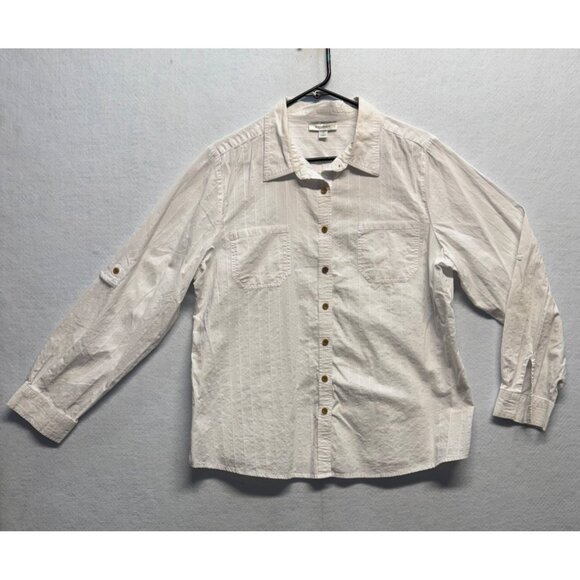 Dressbarn White Long-Sleeve Button-Down Shirt W/ Roll Tab Sleeves Womens 1X - Picture 1 of 10
